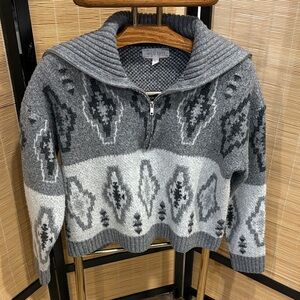 Wild Skies Gray Patterned Women's Cowl Neck Sweater